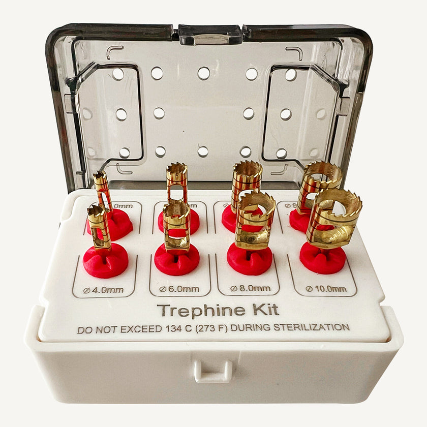 Set of 8 Trephine Burs with Gold Titanium Nitride Coating