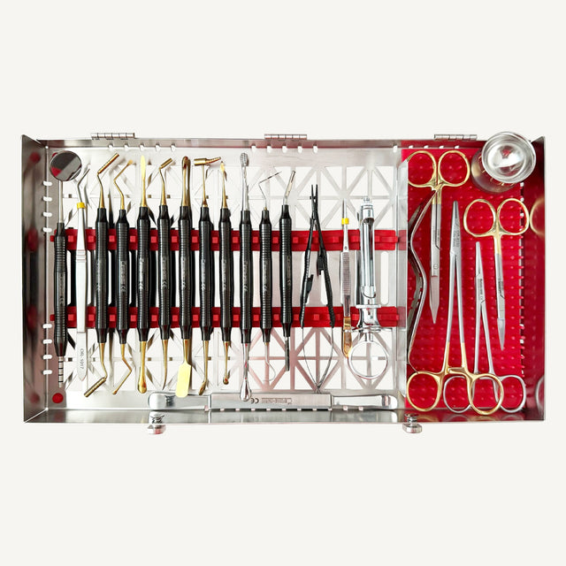 Implant Surgical Instrument Set (22-Pcs) in Autoclavable Sterilization Cassette